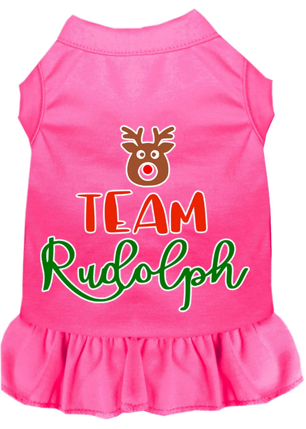 Team Rudolph Screen Print Dog Dress Bright Pink 4x