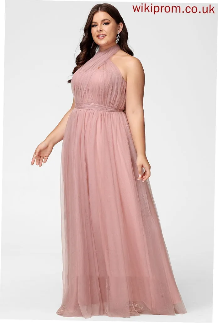 Tulle Silhouette One-Shoulder Off-the-Shoulder Neckline Floor-Length Fabric A-Line Straps Length V-neck Carlie Bridesmaid Dresses