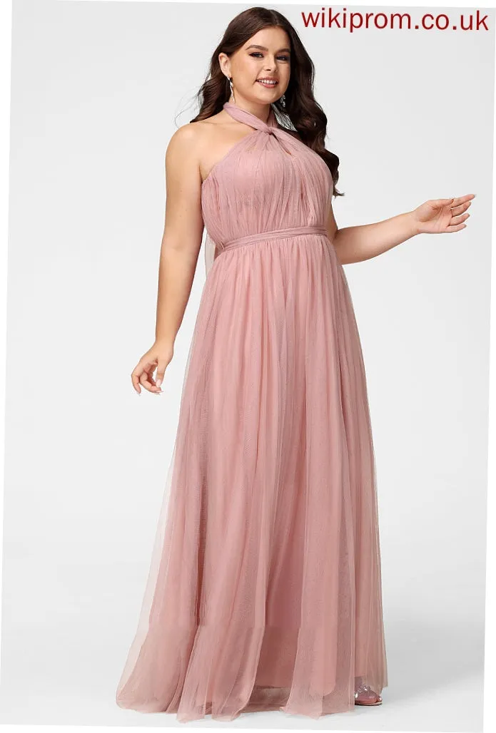 Tulle Silhouette One-Shoulder Off-the-Shoulder Neckline Floor-Length Fabric A-Line Straps Length V-neck Carlie Bridesmaid Dresses