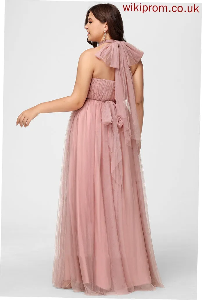 Tulle Silhouette One-Shoulder Off-the-Shoulder Neckline Floor-Length Fabric A-Line Straps Length V-neck Carlie Bridesmaid Dresses