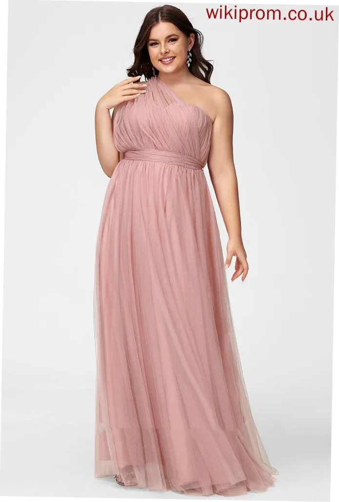 Tulle Silhouette One-Shoulder Off-the-Shoulder Neckline Floor-Length Fabric A-Line Straps Length V-neck Carlie Bridesmaid Dresses