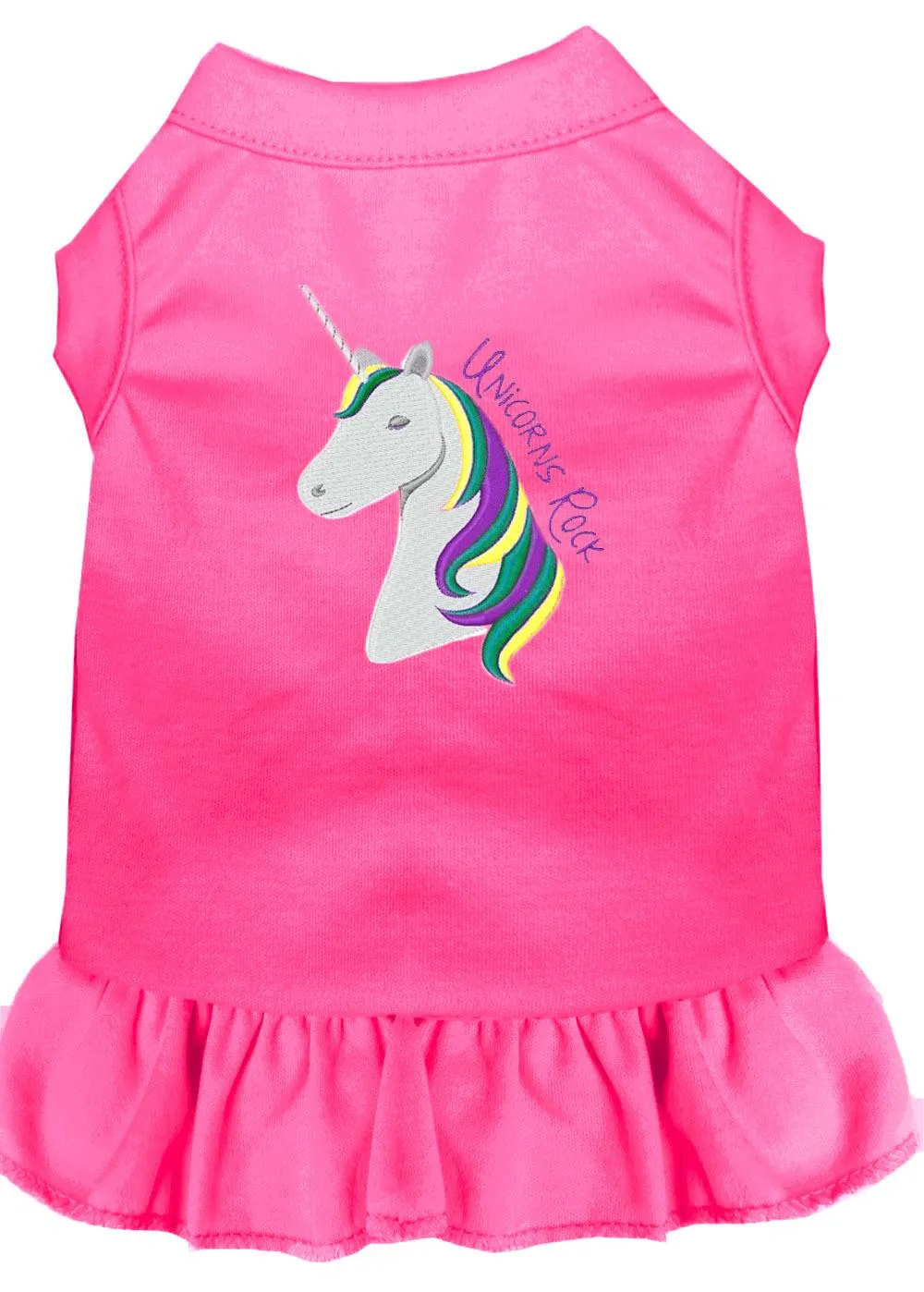 Unicorns Rock Embroidered Dog Dress Bright Pink Xs (8)