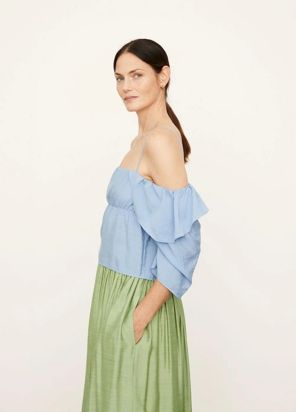 Vince - Paneled Off Shoulder Cami in Vista Blue