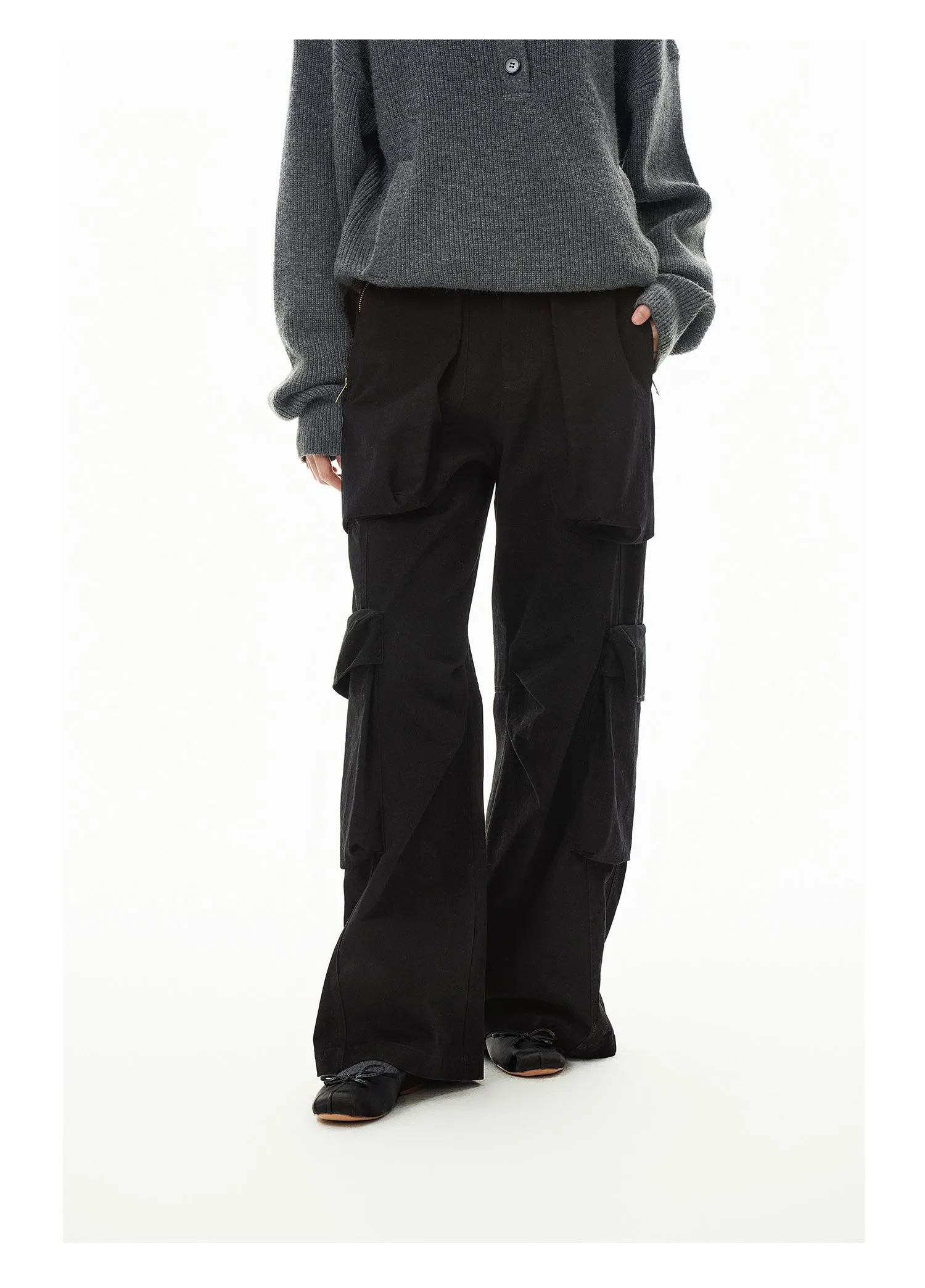 Washed Damaged Multi-pocket Casual Pants