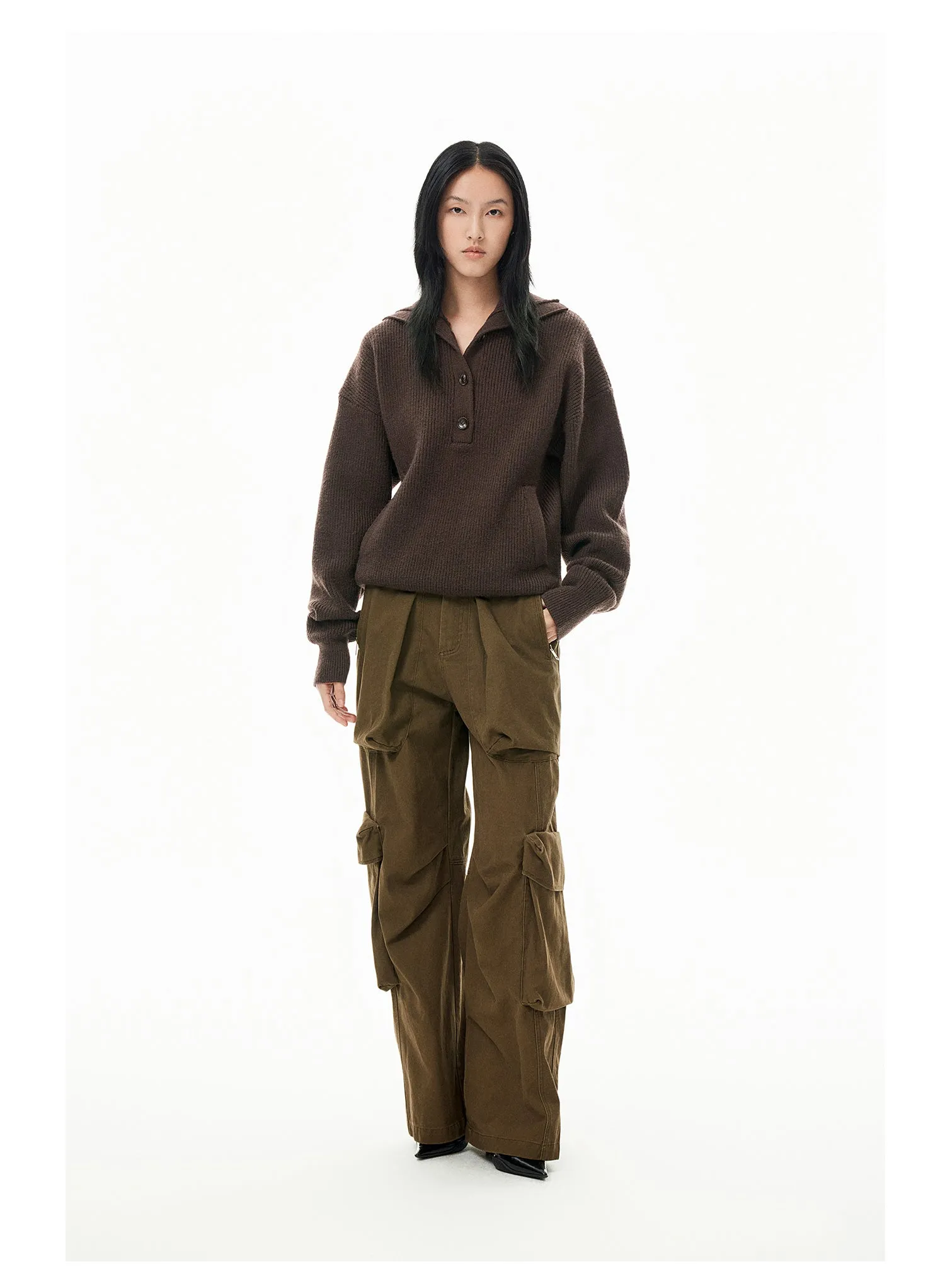 Washed Damaged Multi-pocket Casual Pants