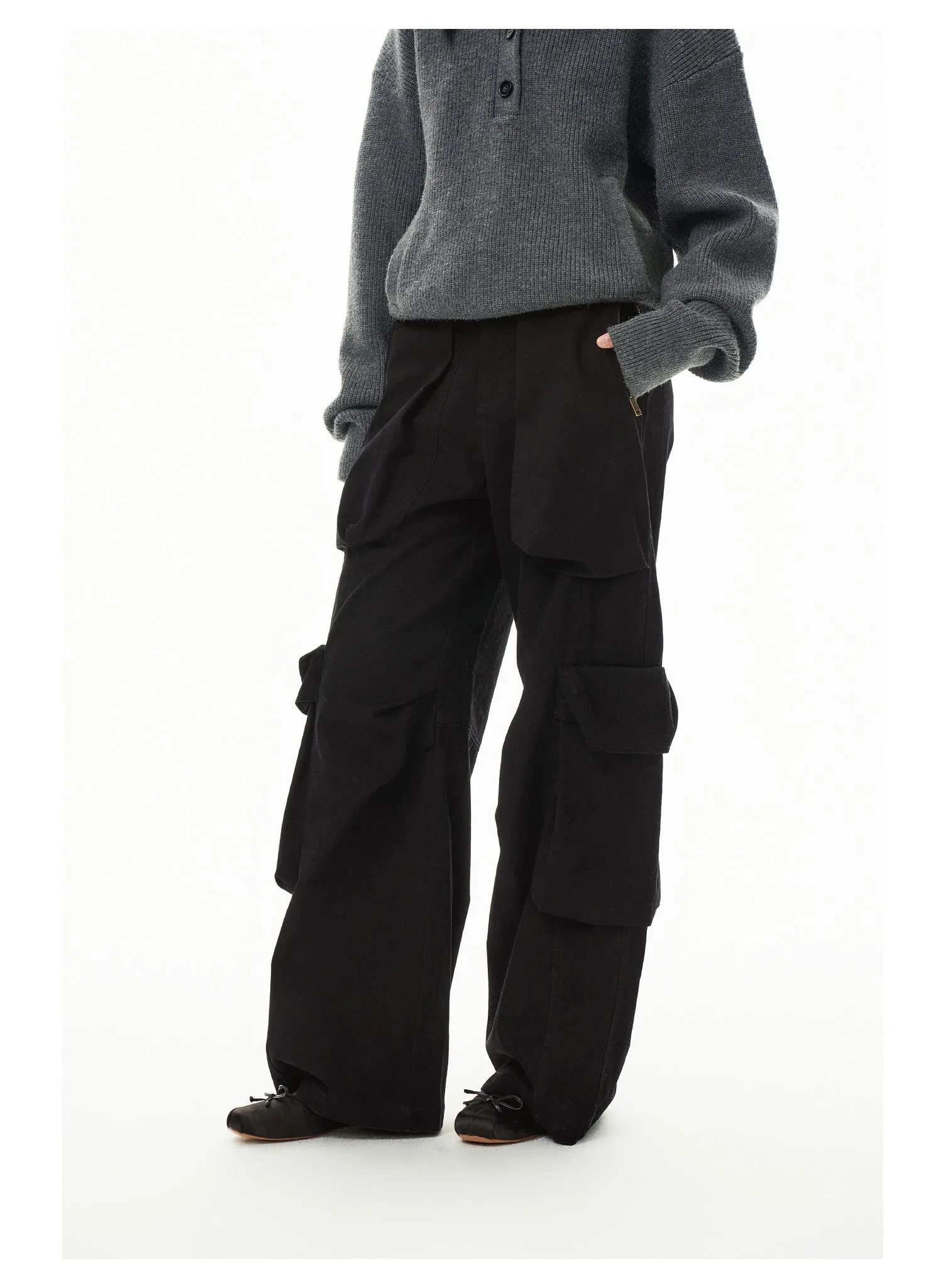 Washed Damaged Multi-pocket Casual Pants