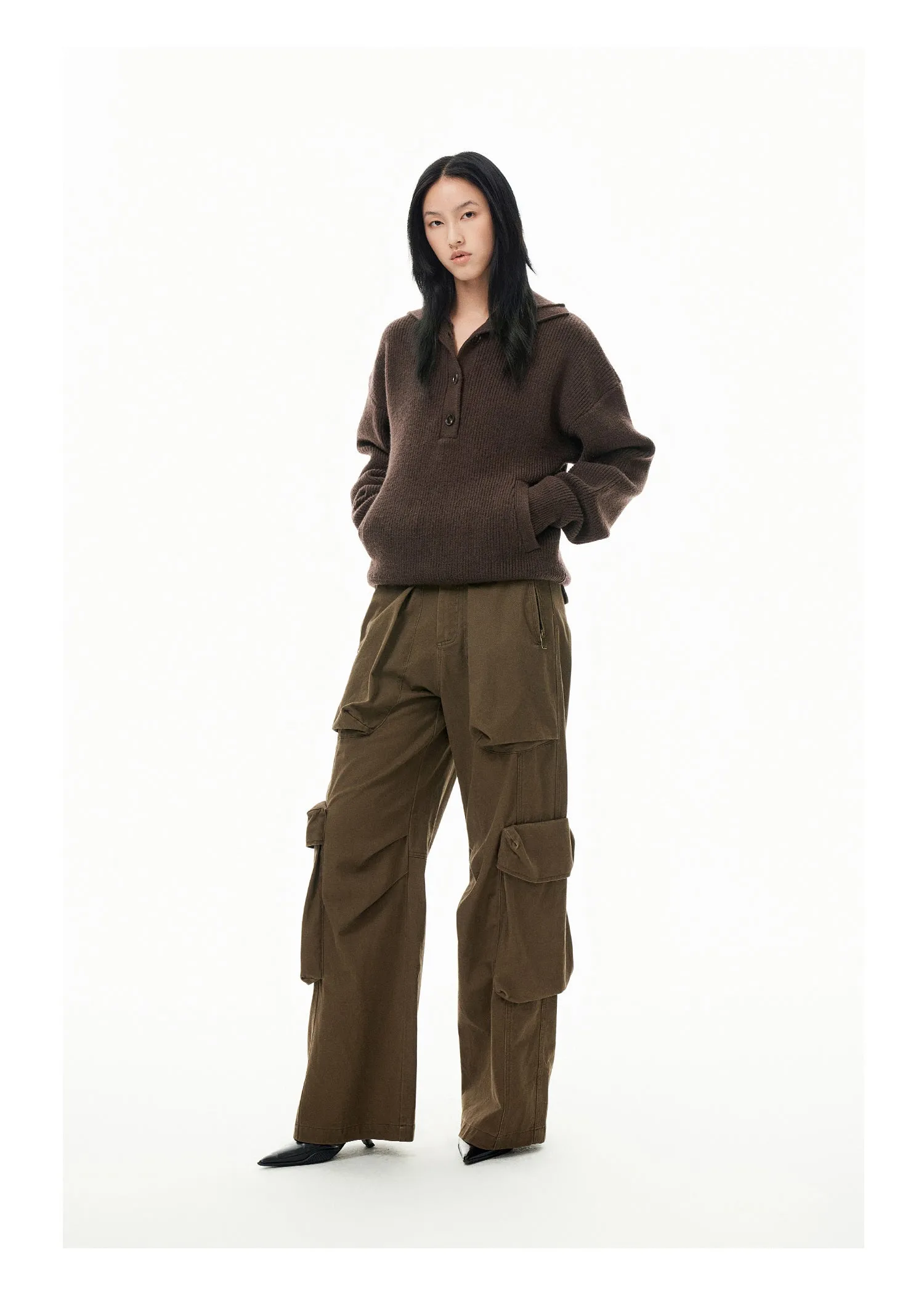Washed Damaged Multi-pocket Casual Pants