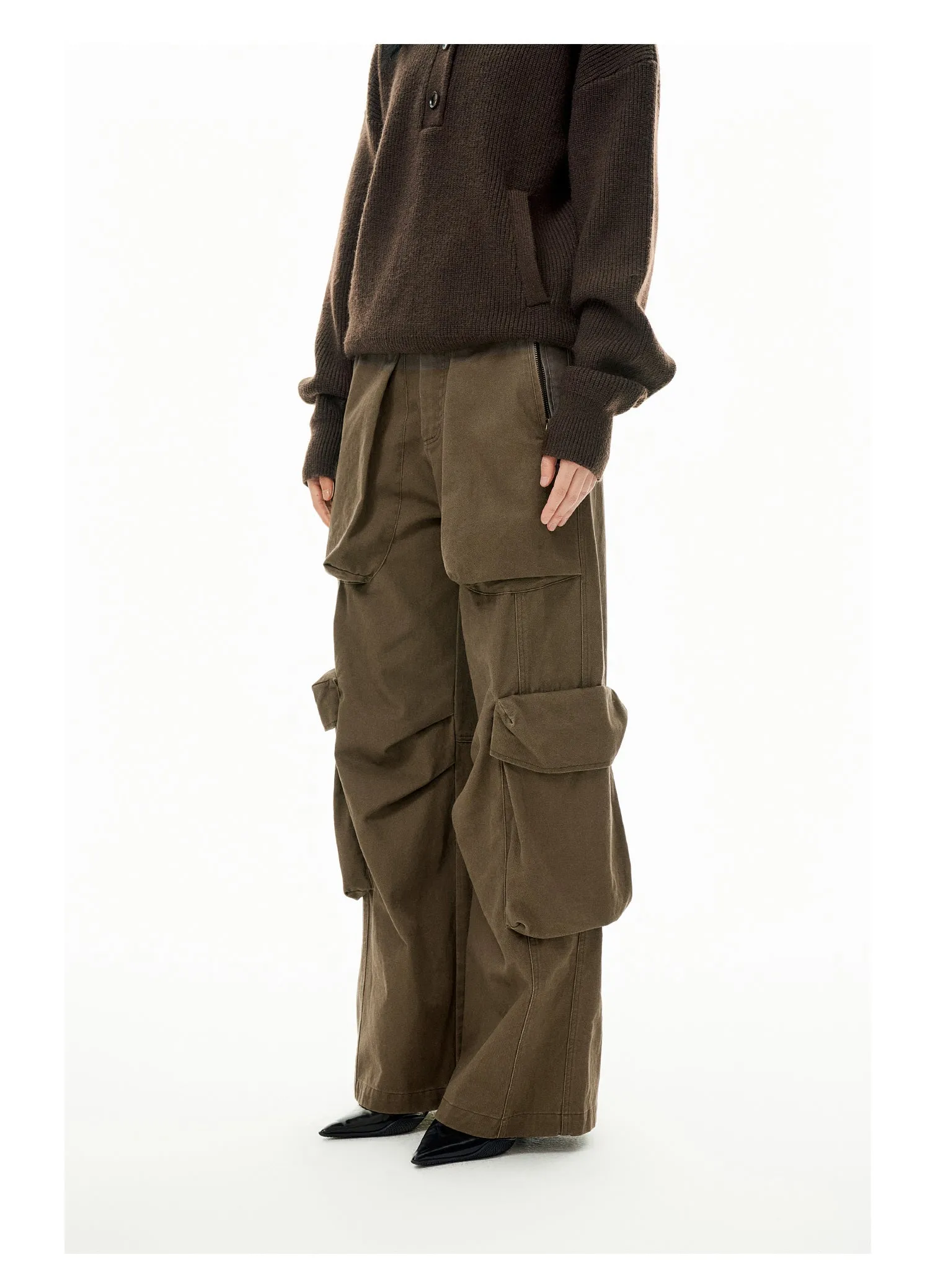 Washed Damaged Multi-pocket Casual Pants