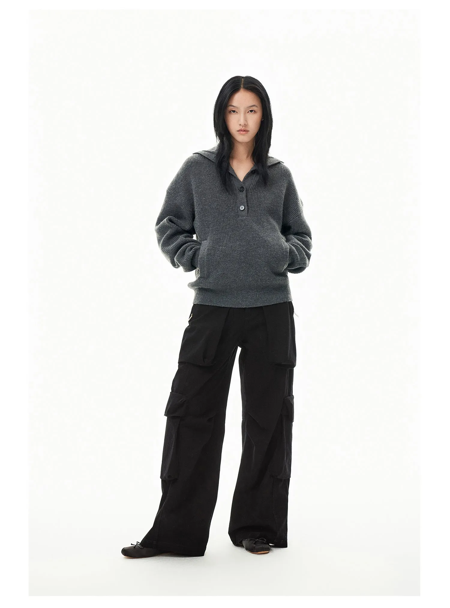 Washed Damaged Multi-pocket Casual Pants