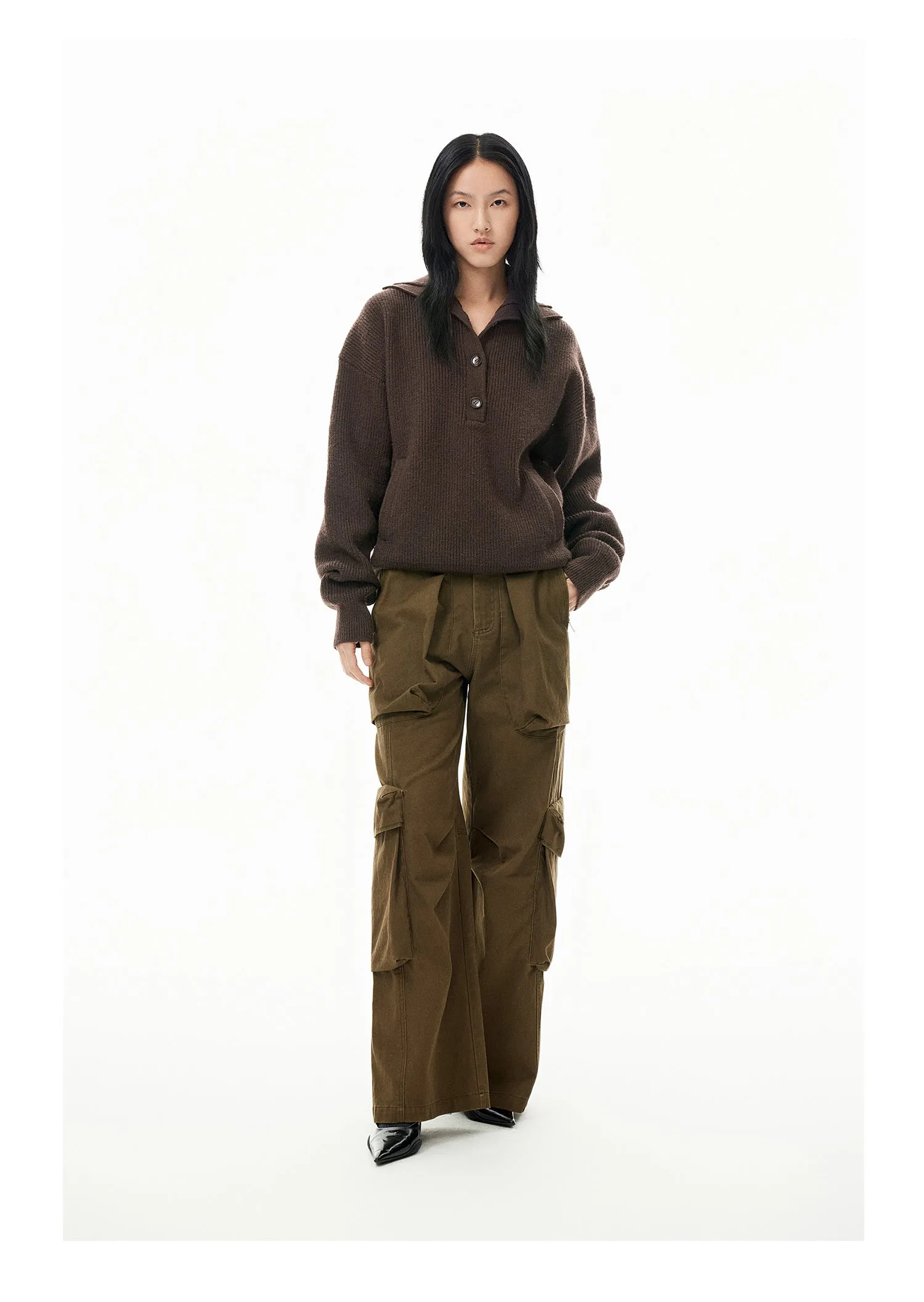 Washed Damaged Multi-pocket Casual Pants