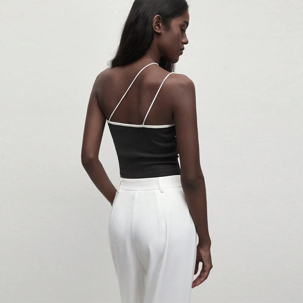 Women Clothing Unique Design Camisole Spring Summer Sexy Unilateral Spaghetti Straps Sleeveless Top